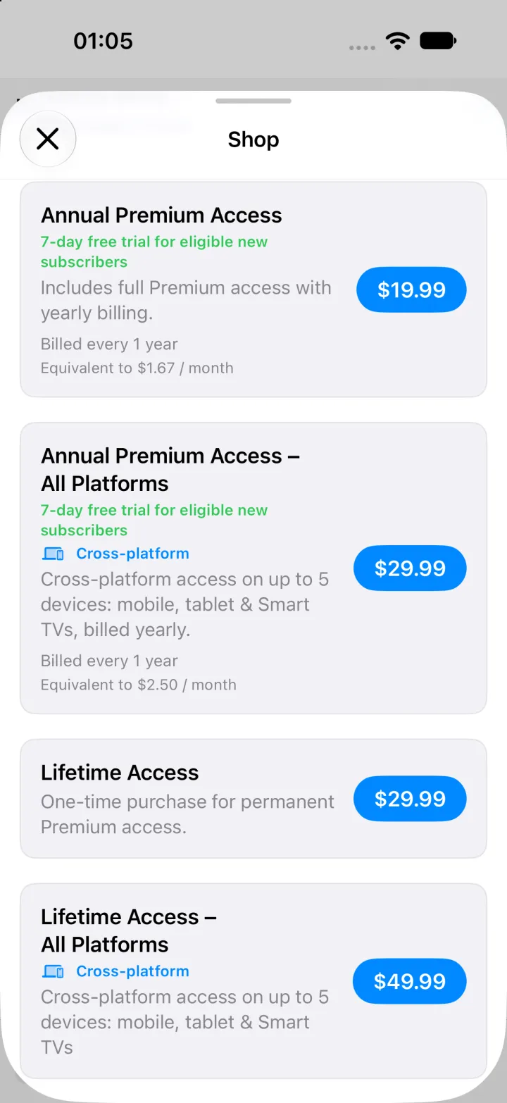 MyPTV Shop with Cross-platform plans